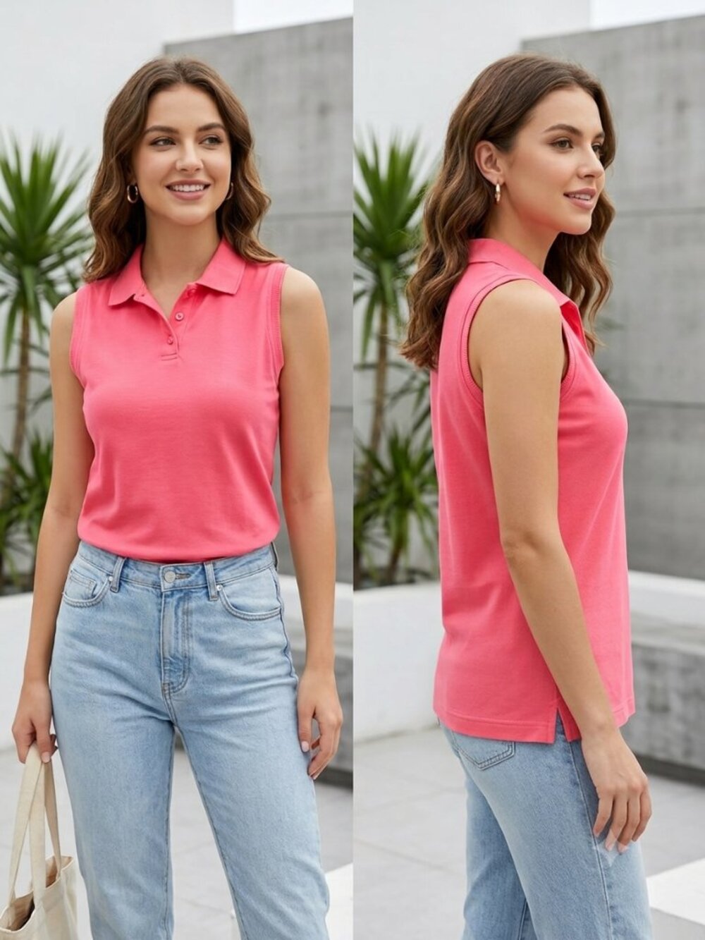 Croft & Barrow Women's Sleeveless Pink Polo Shirt 100% Cotton Size Small